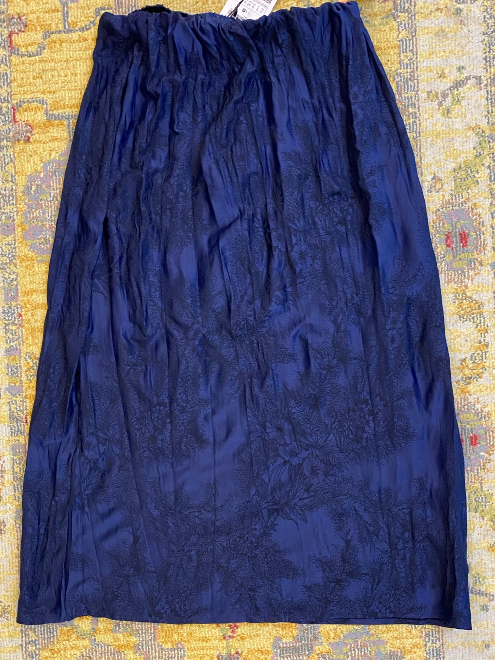 Zara Dark Navy Floral Jacquard Midi Skirt